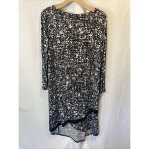 Ellen Tracy Dress Midi L Womens Black White Hi Low Hem Slip Over Asymmetrical